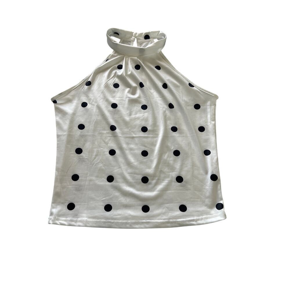 Teens NWOT Tunic Halter Top White with Black Polka Dots Size L.